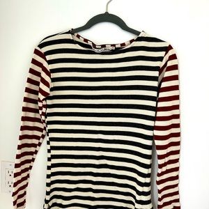 Michael Stars off white, dark green and burgundy red striped thermal.